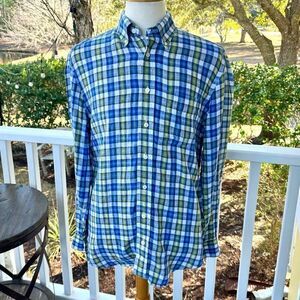 Gitman Brothers plaid Linen Long Sleeve Shirt. Size Large.